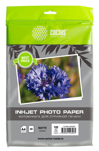 Фотобумага Cactus CS-MA414050ED A4/140г/м2/50л./белый матовое