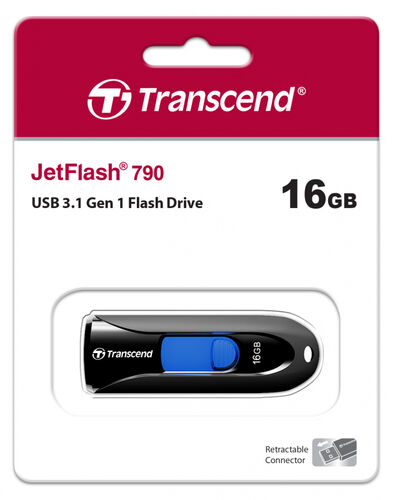 Флешка Transcend 16GB JetFlash 790, USB 3.0, Черный/Синий TS16GJF790K