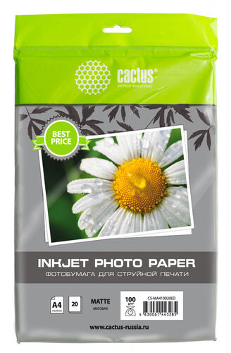 Фотобумага Cactus CS-MA410020ED A4/100г/м2/20л./белый матовое