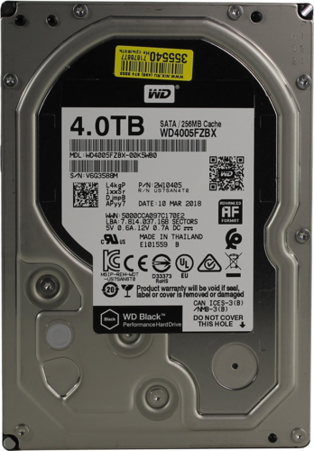 Жесткий диск Western Digital SATA 4TB 7200RPM 6GB/S 256MB BLACK WD4005FZBX