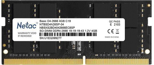 Оперативная память Netac Basic 4GB SO-DIMM DDR4-2666 (PC4-21300) (NTBSD4N26SP-04)