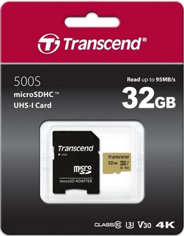 Карта памяти Transcend 32GB microSDHC Class 10 UHS-I U1 V30 R95, W60MB/s TS32GUSD500S