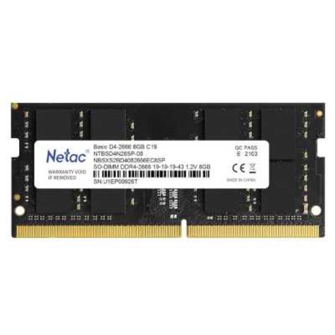 Оперативная память Netac 8GB Basic SO-DIMM DDR4 2666Mhz (NTBSD4N26SP-08)