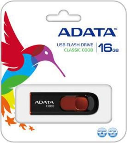 Флешка ADATA 16GB C008 USB Flash Drive (Black/Red)AC008-16G-RKD